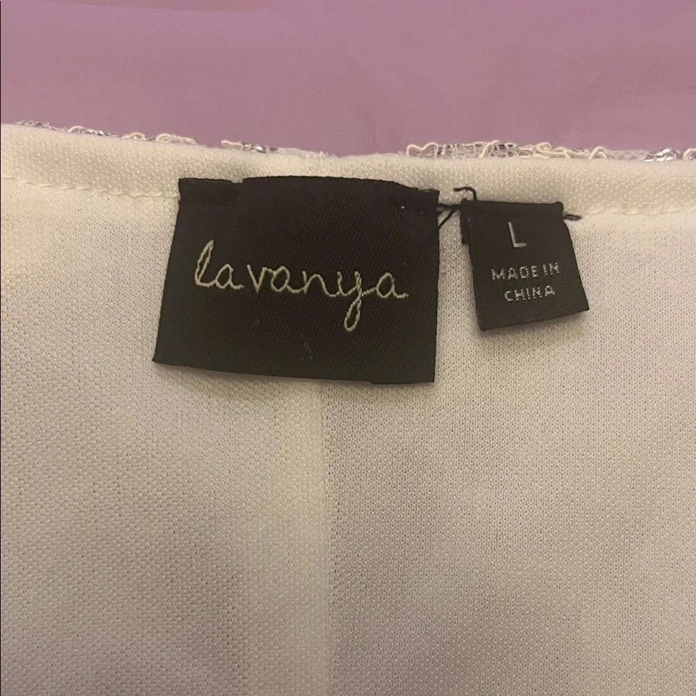 Pearl-Embellished White Lace Blouse for Women L - Picture 5 of 9